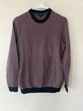 Ted Baker London Men’s 2 Small Pink Crewneck Pullover Sweater Textured Navy Blue